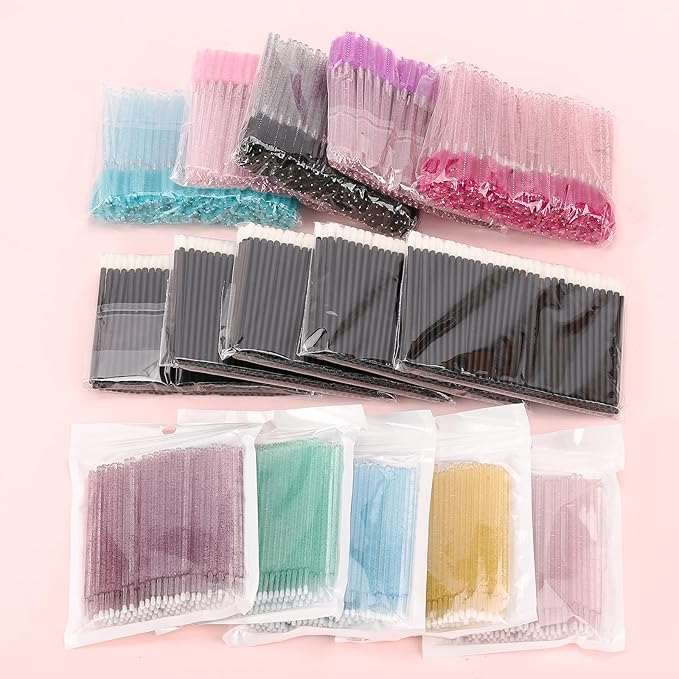 1500 PCS Eyelash Extension Supplies Kit, 500 Spoolies Mascara Wands 500 Lip Brushes 500 Micro Swabs Colorful Disposable Eyelash Brushes Makeup Applicator Tool