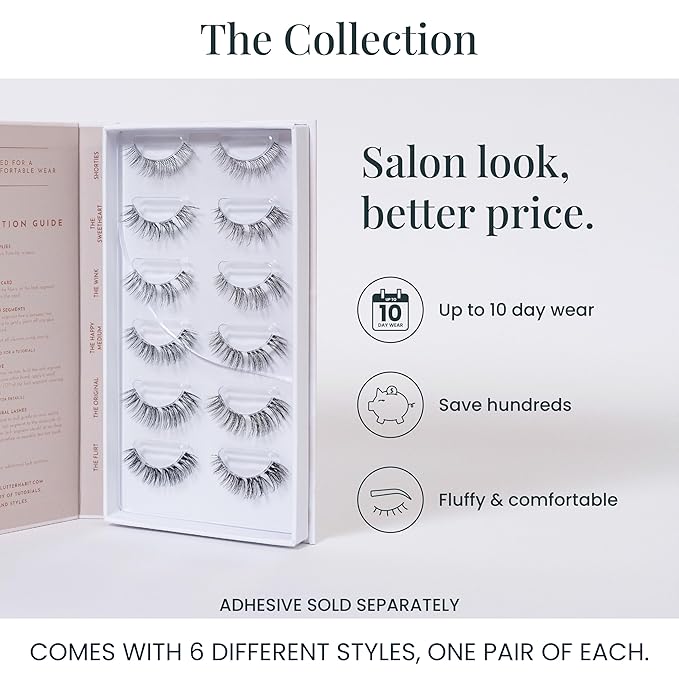 FlutterHabit Classic Collection Box, DIY Lash Extensions, Lash Clusters Kit, Up to 10 Day Wear, Natural & Classic Lashes, Salon Quality Eyelashes Extensions, 6 Sets of Lashes, No Lash Glue Included