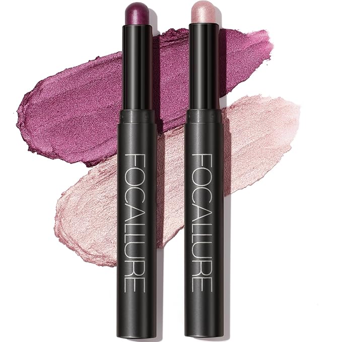 FOCALLURE 2PCS Cream Eyeshadow Stick Sets,Matte and Shimmer Eye Brightener, High Pigmented Crease-proof Pencil,Long Lasting Eye Shadow Highlighter Makeup,Blossom