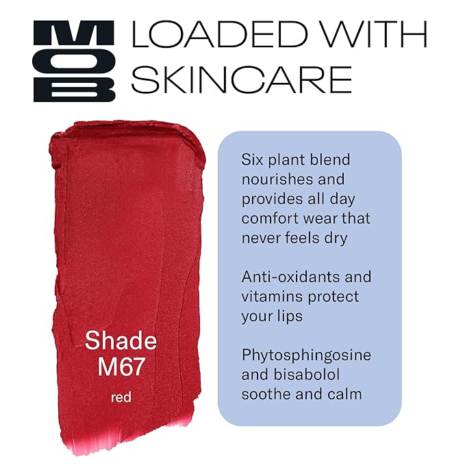 MOB Beauty Soft Matte Lipstick M67 – Red | Weightless, One-Swipe Color Infused with Skincare | Vegan, Silicone-Free, Cruelty-Free Formula in a Biodegradable Capsule