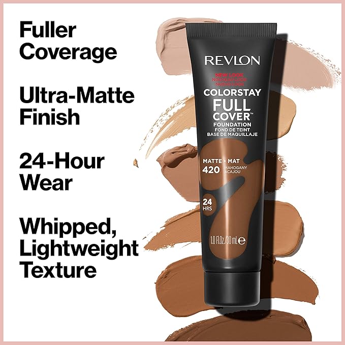 Revlon ColorStay Full Cover Longwear Matte Foundation, Heat & Sweat Resistant Lightweight Face Makeup, Almond (405), 1.0 oz