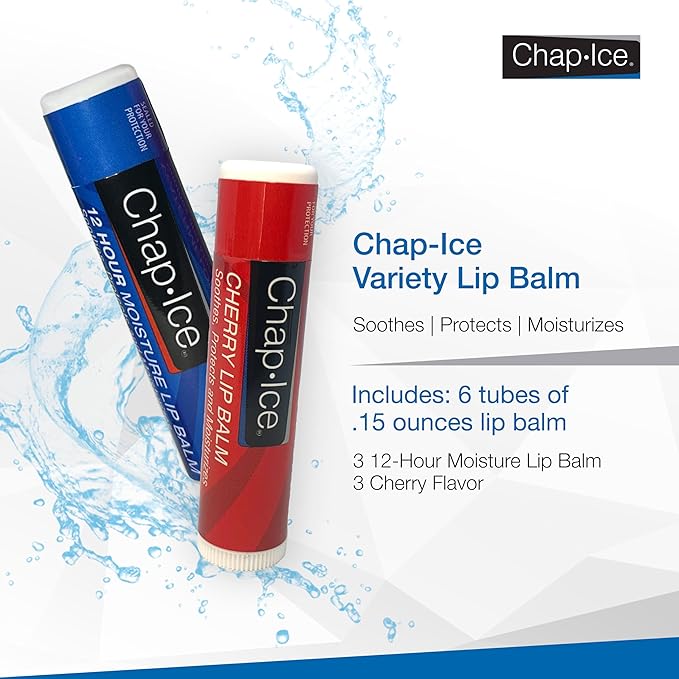 Chap-Ice Full-Stick Traditional Lip Balm with SPF - 6 count (6 Count, Cherry (SPF-4) & Moisture (SPF-15))