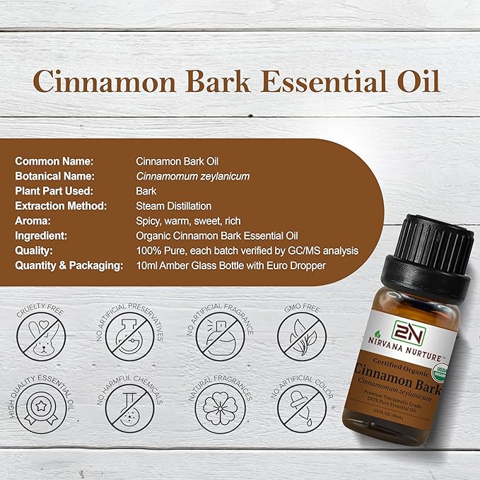 Cinnamon Bark Essential Oil USDA Certified Organic, 100% Pure Natural Premium Grade, Undiluted