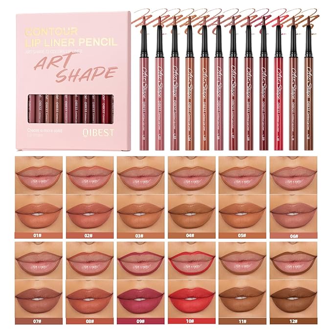12 Colors Matte Velvet Lip Liner Set, Long Lasting Waterproof Lipstick Pencil, Smooth Glide Nude Pink Red Brown Lipliners for Lip Contour & Fill, Non-Smudge Matte Lip Makeup Set for All Skin Tones