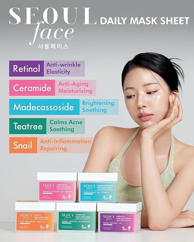 DERMAL Seoul Face Retinol + LHA Daily Quick Sheet Mask, 36 Count Pull-Out Dispenser Box with Tweezers, Pore & Wrinkle Care, Collagen + Peptides, Vegan Tencel