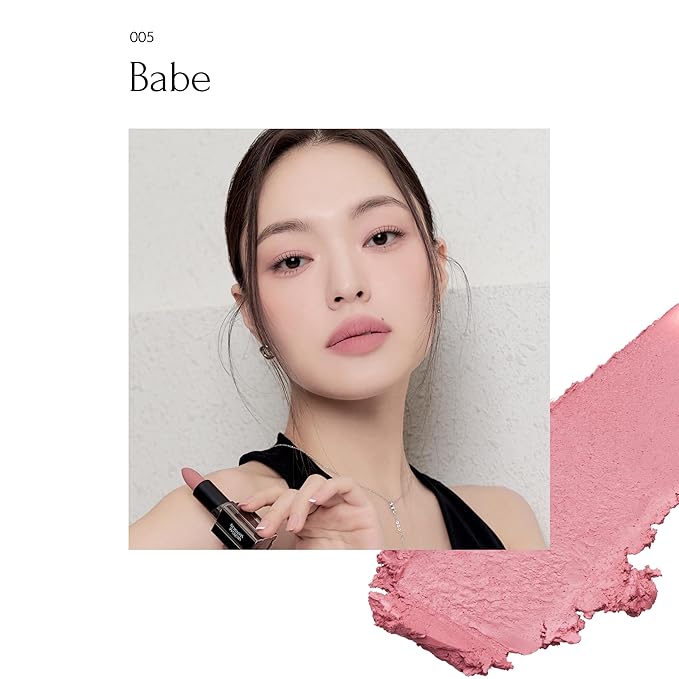 Moodwear Blur Lip Stick – Soft Blurring Tint, Long-Lasting Hydrating, Waterproof K-Beauty – MLBB & Bold Red Shades (Sleek Metallic Design) (Soft Matte Blurring Effect) (005 BABE)
