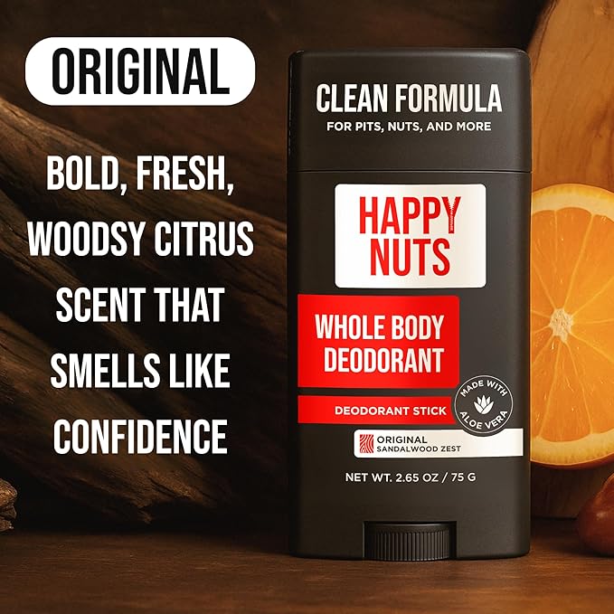 Happy Nuts Whole Body Deodorant for Men - Full Body Odor Control - Ideal for Perfect for Pits, Groin, and More - Powerful & Effective Men's Deodorant (2.65 Ounce (Pack of 2), Original)
