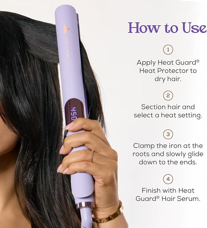 SUTRA Ultra Violet Flat Iron - 1” Infrared & Blue Light Ceramic Flat Iron with Ionic Technology, Digital Temp Control to 450°F, Floating Plates, Dual Voltage, Auto Shut Off, Smooth Styling