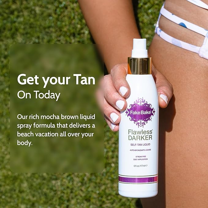 Fake Bake Flawless Darker Self-Tanning Liquid Streak-Free, Long-Lasting Natural Glow For All Skin Tones - Sunless Tanner Includes Professional Mitt For Easy Application, Black Coconut Scent - 6 oz