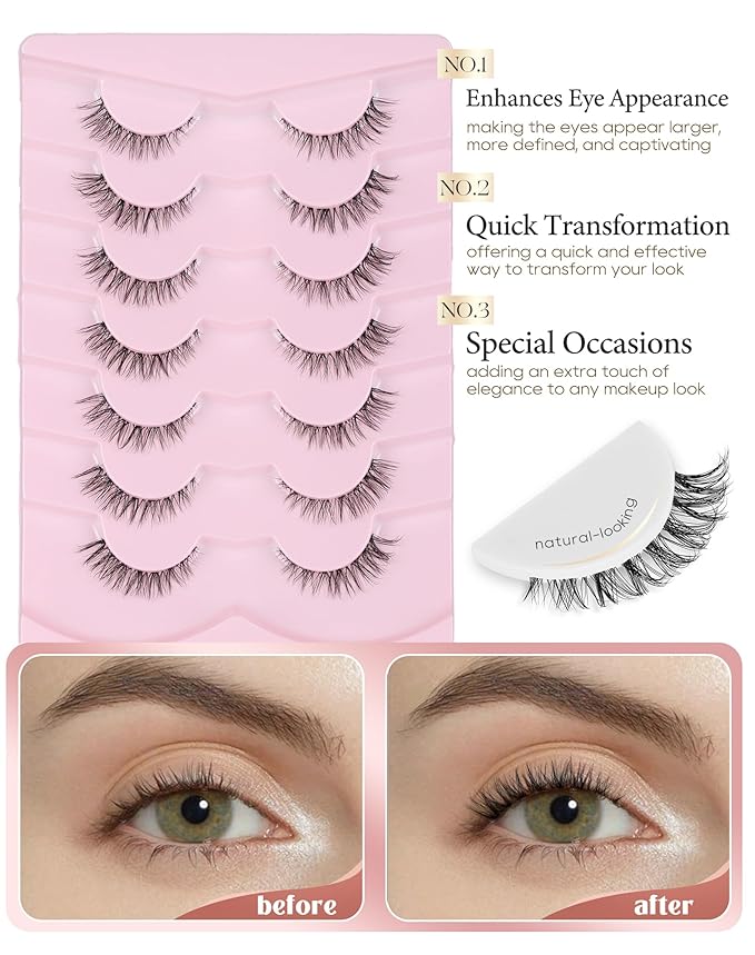 Onlyall Natural Lashes 3/4 Lashes Short Lashes Wispy Lashes Natural False Eyelashes Natural Look Short Eyelashes 12mm Lashes H20