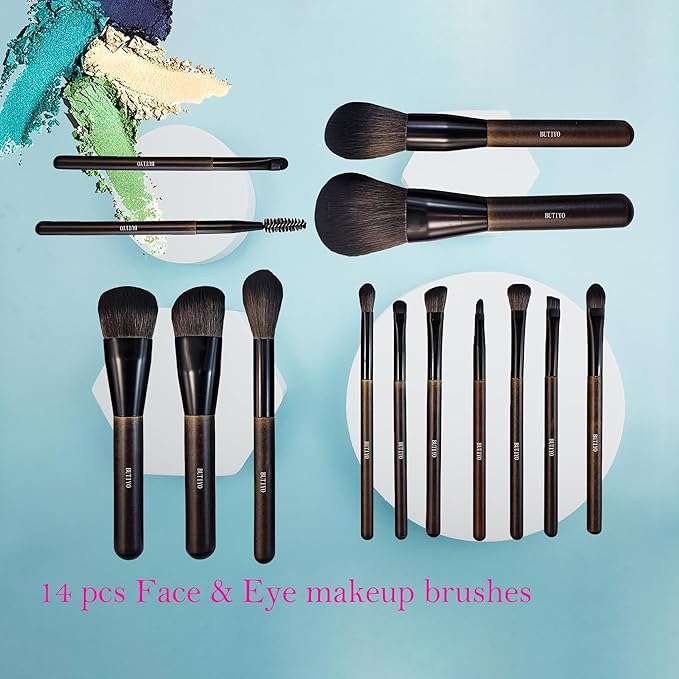 Makeup Brushes Set BUTIYO 14 Pcs Synthetic Foundation Powder Concealers Eye shadows Blush Makeup Brushes with black (14 PCS) FB002