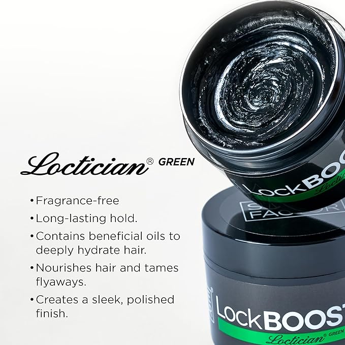 Style Factor Lock BOOSTER Loctician Green 10.1 oz - Premium Pomade with Buriti & Avocado Oils Max Hold, Unscented, Clean, Expert Styling Gel for Locs, Twists, Braids for All Hair Types