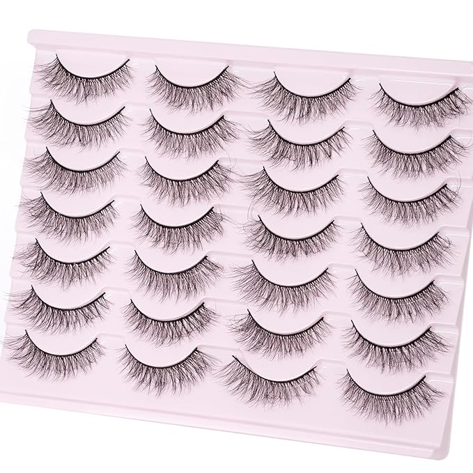 False Lashes Cat Eye Natural Look Fluffy14 Pairs 16mm Wispy Pestañas Postizas Naturales Faux 3D Mink False Eyelashes Natural Look Strip Lashes Pack by EMEDA (ZR03）