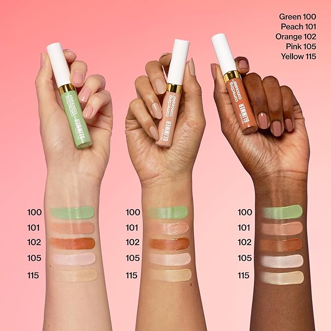 Revlon Glimmer Correcting Concealer, Liquid Under Eye Makeup, Made with Caffeine, Vitamin C, & Stevioside, 100 Green, 0.3 fl oz