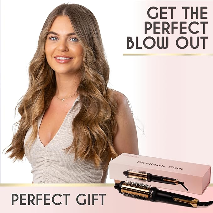 ELLA BELLA® Heated Round Thermal Blowout Brush • Negative ION Plasma Thermal Hot Hair Brush • Volumizer Styler & Curler in 1 • Fast HeatUp • Dual Voltage International Use • Swivel Cord, Auto ShutOff