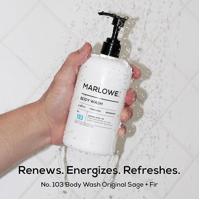 MARLOWE. No. 103 Body Wash 16 oz Pump, Original, Energizing & Refreshing Shower Gel with Willow Bark & Green Tea Extracts, Cleanses, Moisturizes, Smooths & Nourishes, Fresh Pine & Agarwood Scent