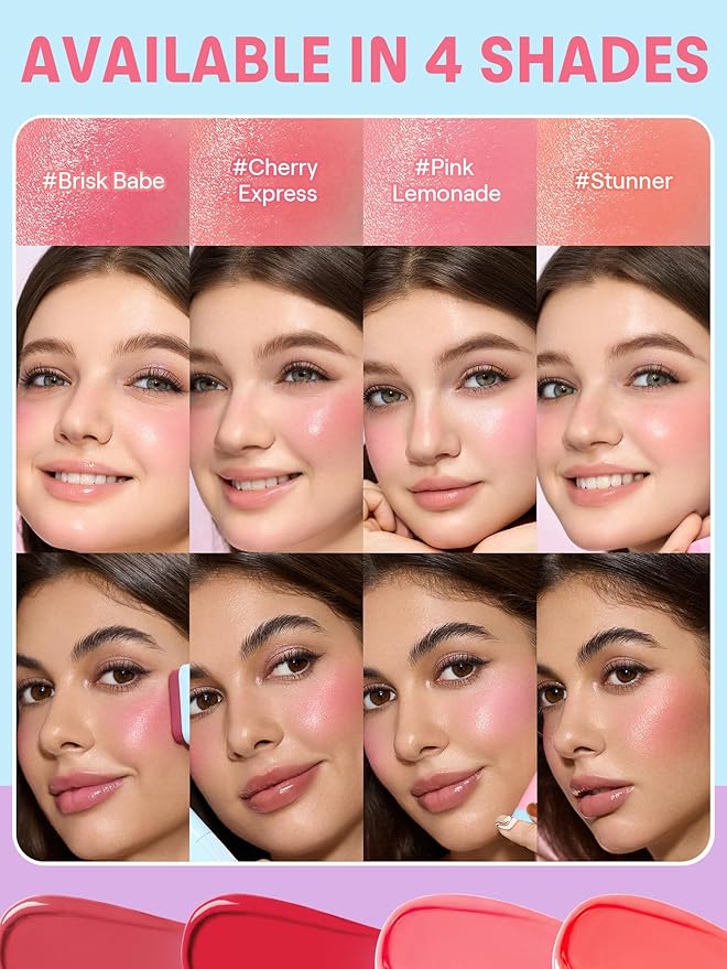 SHEGLAM Glass Glow Blush Stick Cream for Cheek and Lip, Waterproof Hydrating Tinted Solid Moisturizer Blendable Natural Grow Nude Face Blush Makeup-Pink Lemonade