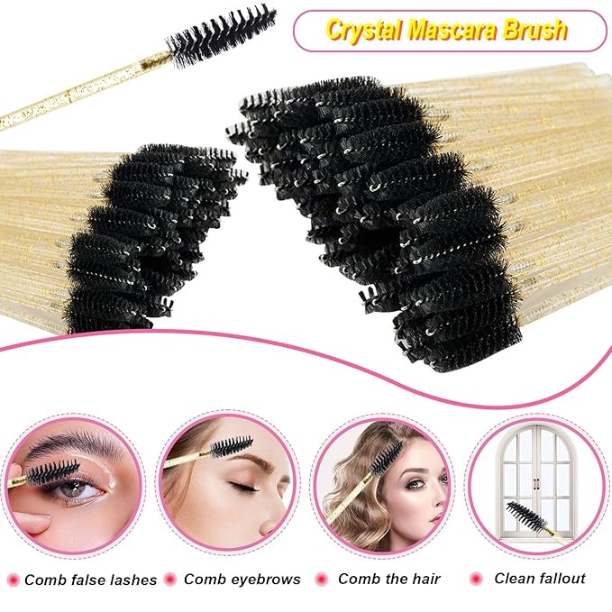 300PCS Eyelash Extension Supplies Kit, Disposable Micro Swab Brushes Eyebrow Spoolies Lip Brushes Mascara Wands Makeup Applicator Tools(Gold)
