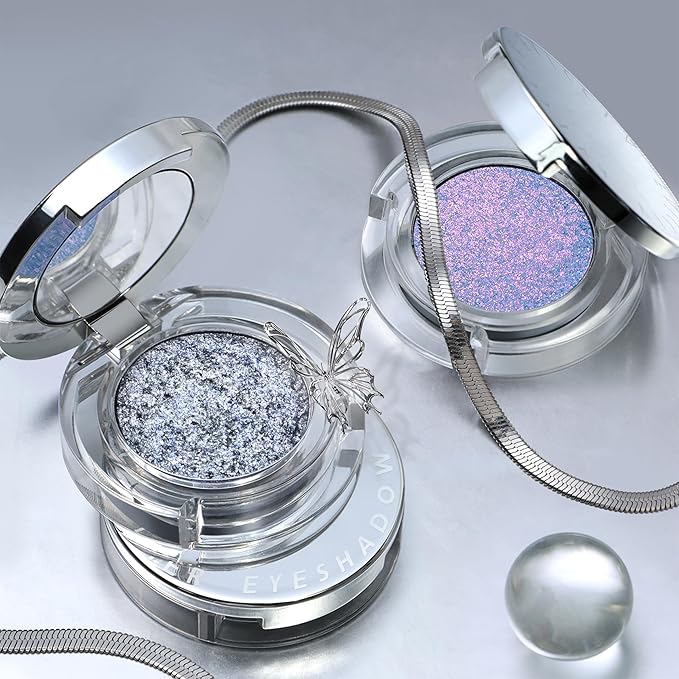 Chameleon Purple Blue Glitter Eyeshadow, Multichrome Color Shifting Single Eyeshadow, Holographic Sparkling Inner Corner Eye Highlighter Shimmer Eye Makeup Palette 03