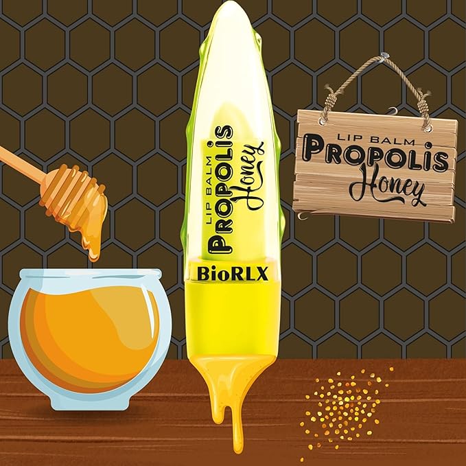 BioRLX 99% Purity Aloe Vera Lip Balm - Natural Moisturizing Unisex Lip Care for Hydrated and Radiant Lips (Propolis & Honey, 0.12 Ounce (Pack of 2))