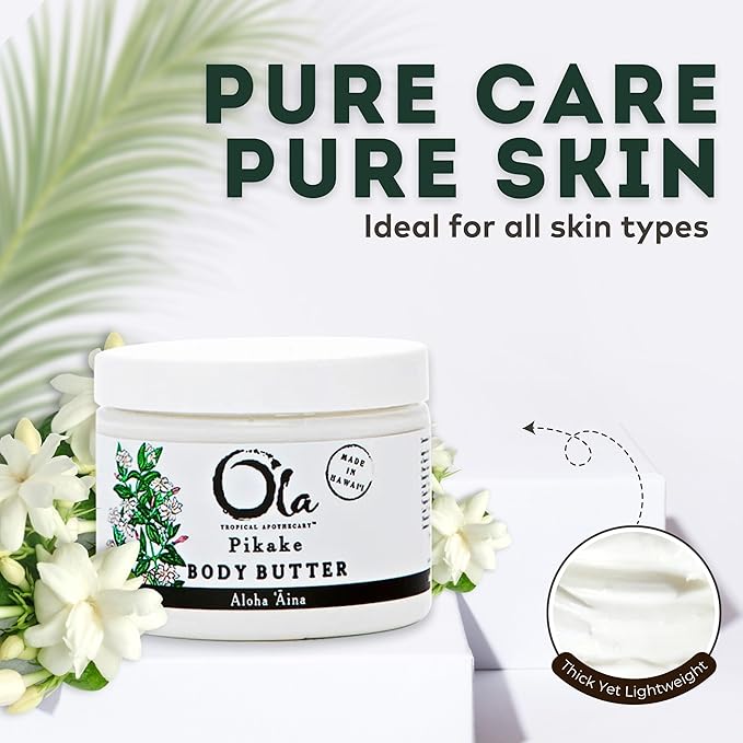 Pikake Body Butter - Nourishing Cream with Organic Coconut Oil, Macadamia Nut and Avocado Butter - Ideal for Dry Skin - 5.6oz