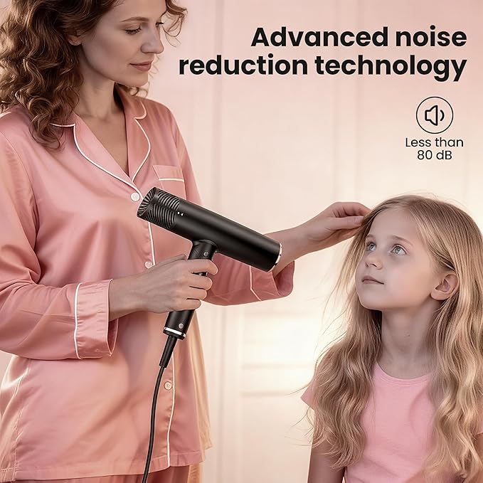 Hair Dryer with Diffuser, Surfit Blow Dryer, Foldable Travel Hairdryer, 110,000 RPM Professional Ionic Hair Dryer for All Hair Types, 1 Min Fast Drying, Precision Styling, No Heat Damage