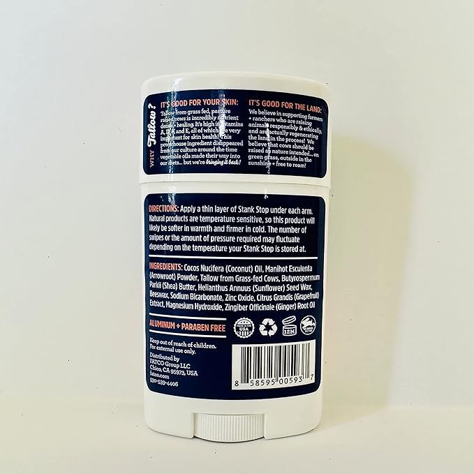 FATCO Stank Stop All Natural Deodorant with Tallow and Organic Coconut Oil – Grapefruit + Ginger 2-Pack (1.7 oz)
