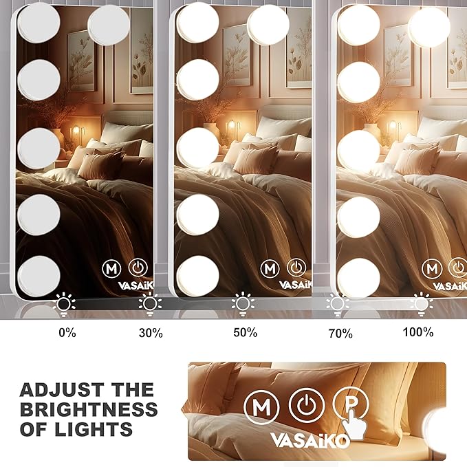 Hollywood Vanity Mirror with Lights, 20.4" x 15.7" Makeup Mirror with 14 LED Dimmable Bulbs, 3 Color Modes, 10X Magnification, USB Charging Port Touch Control, 360°Rotation