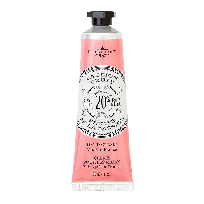 La Chatelaine 20% Shea Butter Hand Cream Travel Size, Organic Argan Oil, Moisturizing, Nourishing, Repairing, Extra-Rich Hand Lotion, Made in France, Paraben Free, 1 oz / 30ml (Passion Fruit)