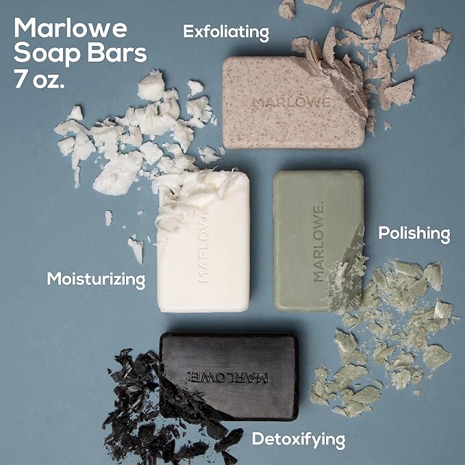MARLOWE. No. 102 Men's Body Scrub Soap 7oz (Variety Trio) Best Exfoliating Body Soap Bars for Men, Made with Natural Ingredients, Green Tea Extract, Features 3 Amazing Scents