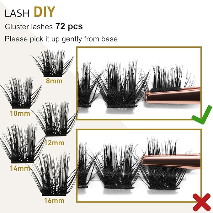 Lash Clusters B53 D Curl 10mm DIY Eyelash Extensions 72 Clusters Lashes B&Qaugen Volume Individual Lashes Eyelash Clusters Extensions Individual Lashes Cluster DIY at Home (B53,D-10mm)