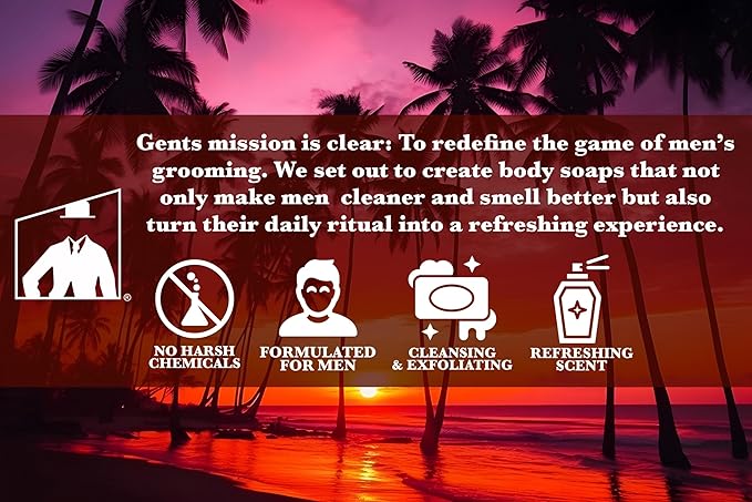 Gents Variety Men's Body Soaps - Moisturizing Bar Soap for Men, Smell Fresh and Clean, Washing Hands & Body, All Skin Types for Bath and Shower (Royal Beehive & Malibu Sunset)