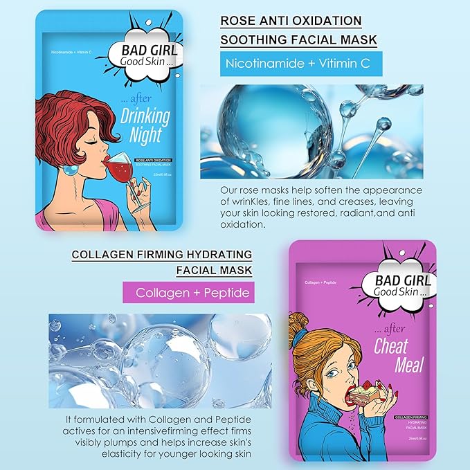 Face Masks Skincare Set for Girl,Moisturizing Collagen Facial Masks for Women Home Spa,Hyaluronic Acid Face Mask for All Skin Types,Day Night Facial Mask Hydrating,Deep Cleaning,Oil Contral(6Pack)