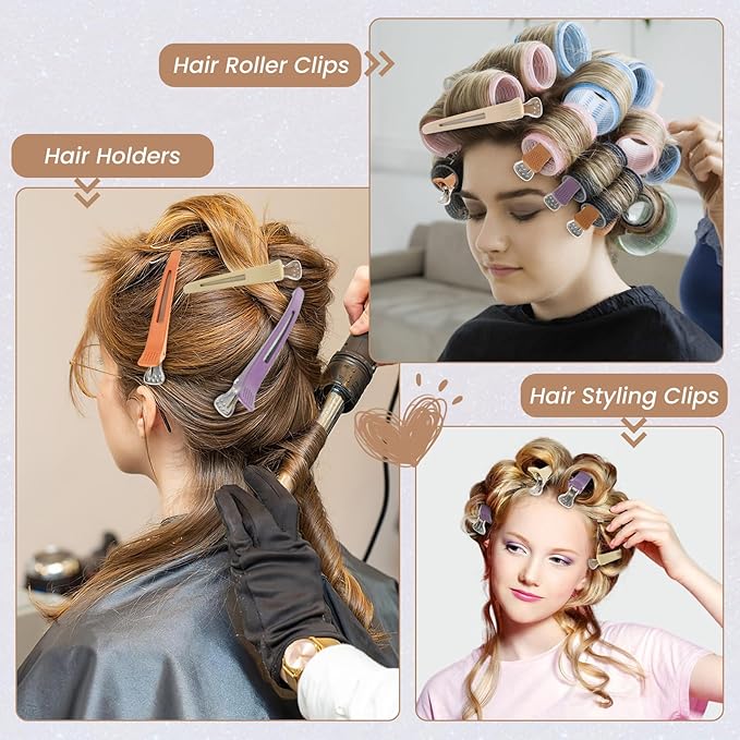 Hair Clips for Styling - 6 pcs No Crease Hair Clips for Women - Non Slip Duck Billed Hair Roller Clips with Silicone Band - Salon Hair Sectioning Clips