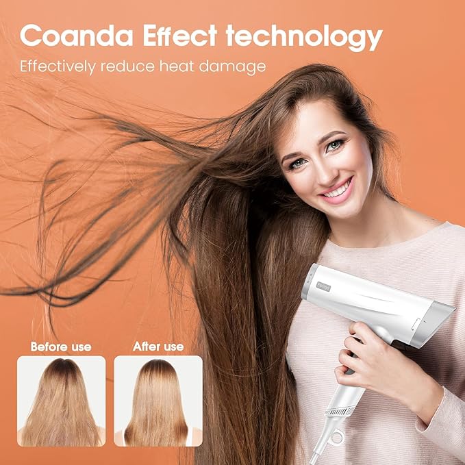 High Speed Ionic Hair Dryer, Professional Blow Dryer 110,000 RPM Fast Drying, 1875W Hairdryer with Concentrator Nozzle, 2 Temps & 3 Speeds, for Home Salon Travel