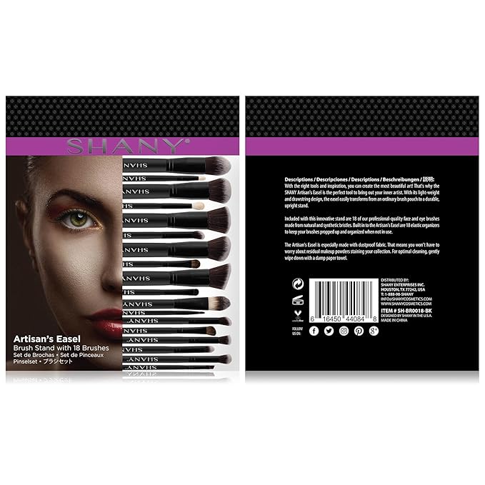 SHANY Makeup Brushes Artisan Easel Elite Cosmetics Make up Brush Set, Complete Kabuki Makeup Brush Set with Standing Convertible Makeup Brush Holder Storage - 18 pcs