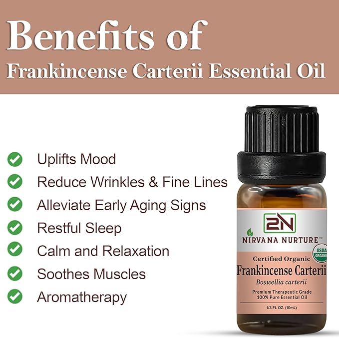 Frankincense Carterii Essential Oil USDA Certified Organic, 100% Pure Natural Premium Grade, Undiluted
