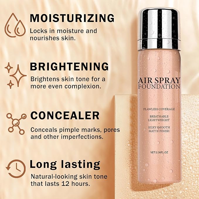 Magic Minerals Airbrush Foundation Full Coverage Foundation for Smooth Nude Finish,Moisturizing Airbrush Flawless Setting Spray Waterproof with Brush and 2 Powder Puffs (05 Nude)