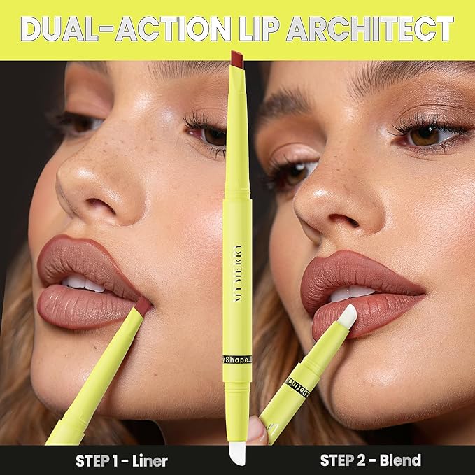 2-in-1 Lip Filler Liner w/Blending Tip, Creamy Matte Lip Pencil for Defining, Shaping & Featherproof Lock, Infused Jojoba Oil & Vitamin E, Vegan & Cruelty-Free, Glacial Veil
