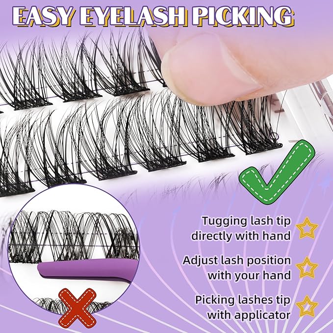 B&QSelf Adhesive Eyelashes SA03 48 PCS Self Adhesive Lashes Pre-Glued Cluster Lashes D Curl No Glue Eyelashes 10-16mm with Lash Tweezers 1 Step DIY Lash Self Stick (SA03-D)