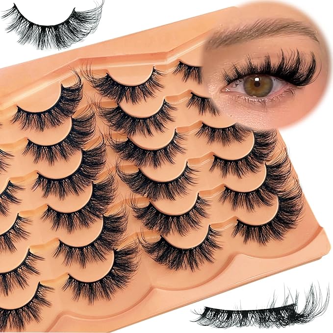 Cat Eye Lash Manga False Eyelashes Strip Lashes Wispy Fake Eyelash Volume Thick 18mm Long Mink Fluffy Fox Eyelashes Natural Look Spikes Anime Lashes 12 Pairs Pack