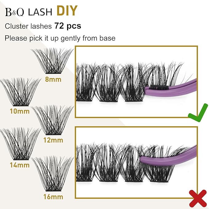 Lash Clusters B02 D Curl 14mm DIY Eyelash Extensions C D Curl B&Qaugen Mega Volume Individual Lashes Eyelash Clusters Extensions Individual Lashes Cluster DIY at Home 72 Clusters Lashes (NM-D-14mm)