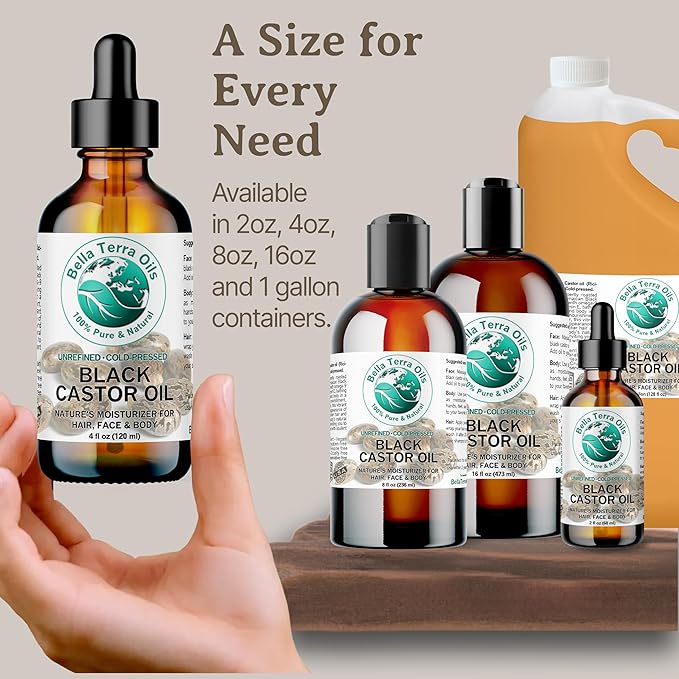 Bella Terra Oils - Black Castor Oil 8 oz - Dive into the Essence of Cold-Pressed Nourishment, Abundant in Essential Vitamins