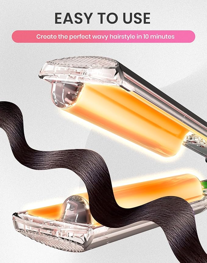 Mini Waver Hair Tool Crimper for Women Short Hair 0.4 inch Travel Double Barrel Small S Waver Ceramic Curling Iron (110-240V) Dual Voltage with 5 Temps, Anti-scalding for Dating, Daily (White)