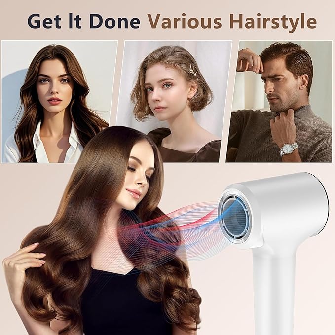 Hair Dryer,Plasma Hair Dryers for Women & Men - 110,000 RPM High-Speed Blow Dryer with 400 Million, Magnetic Nozzle, HD Display & Cool/Hot Air Modes | Drying & Thermo-Control