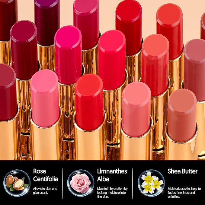 3Pc Moisture Lipsticks for Women Nude Pink Red Lipstick Hydrate Tinted Lip Balm for Dry Cracked Lips Glossy Lip Color, MA55/62/63