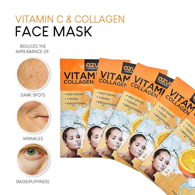 Azure Cosmetics Complete Facial Sheet Mask Bundle - Deeply Hydrating, Anti Aging, Firming - Hyaluronic Acid, Collagen, Vit C, B5, Retinol - Vegan and Alcohol/Cruelty Free - 15 Masks - Made in Korea