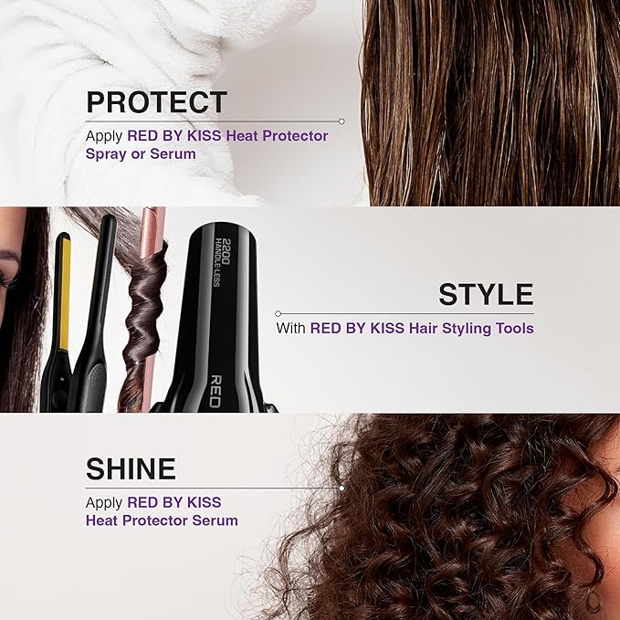RED by KISS 2 Pcs Styling Set, 0.3” Ceramic Tourmaline Pencil Flat Iron & 6 Fl Oz Heat Protectant Hair Serum with Castor & Coconut Oil, for Edges, Tight Curls, Twist Styles & Frizz Control