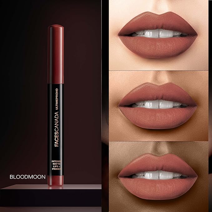 Faces Canada Ultime Pro HD Matte Lip Crayon with Primer | Long Lasting 9HR Stay Lip Color | Smooth Glide, Bold Pigment, Non-Drying Finish | Bloodmoon (Red) Shade - 0.04 Oz (1.14g)