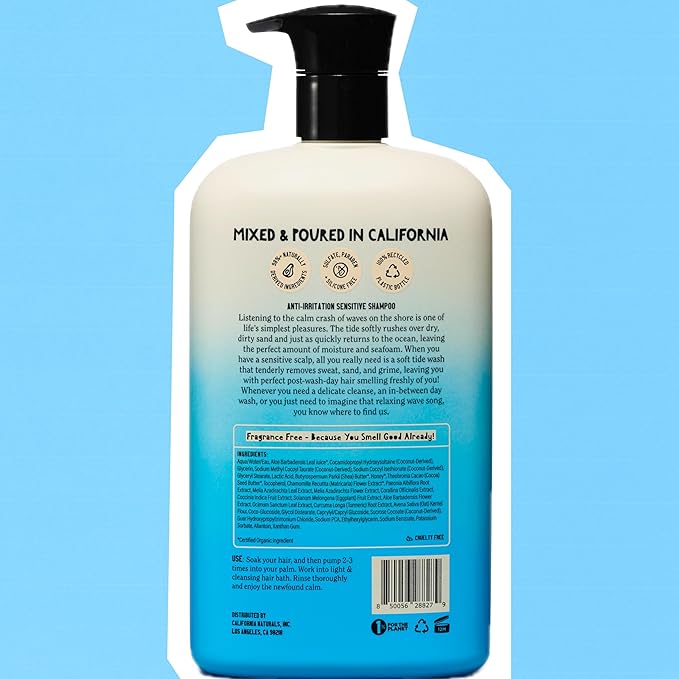 California Naturals Light & Gentle Hair Shampoo for Sensitive Scalp with Aloe Vera, Hydrating, Vegan, Natural, Cruelty, Silicone, Paraben, and Sulfate Free, for Women & Men, All Hair Types, 16.5 fl oz